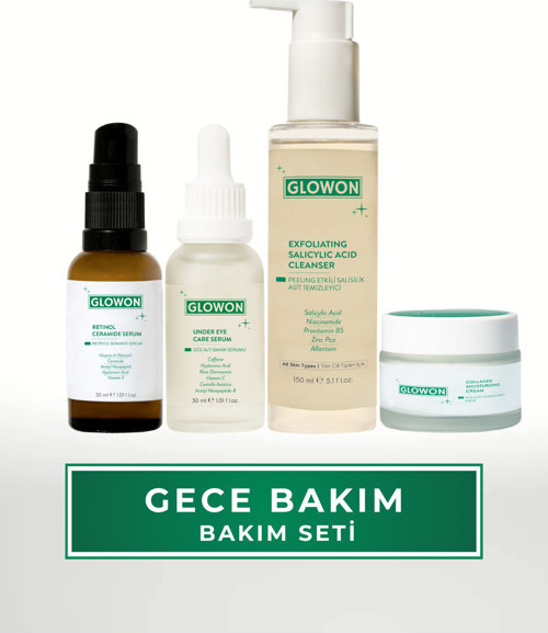 Gece Bakım Seti 4’lü Set Retinol Serum, Göz Altı Serumu, Temizleme Jeli, Nemlendirici Krem 4x30 ml