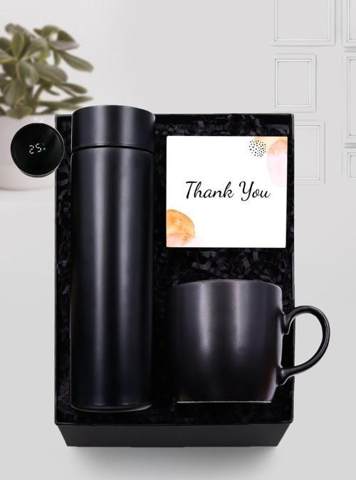 500 Ml Siyah Dereceli Termos & Siyah Kupa Seti