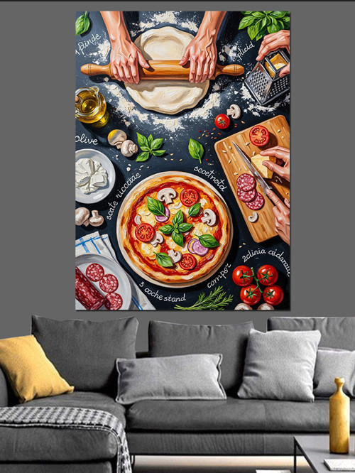 Pizza Malzemeleri Mutfak Masası Dekoratif Kanvas - Mdf Ahşap Tablo