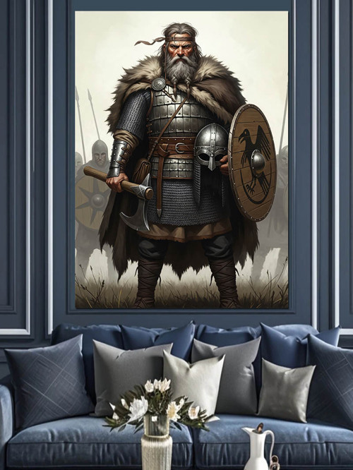 Baltalı Viking Savaşçısı Çizimi Dekoratif Kanvas - Mdf Ahşap Tablo