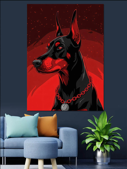 Siyah Doberman Köpek Portresi Dekoratif Kanvas - Mdf Ahşap Tablo