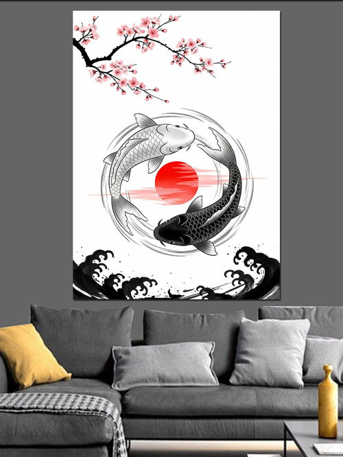Yin Yang Çiçek Deseni Dekoratif Kanvas - Mdf Ahşap Tablo