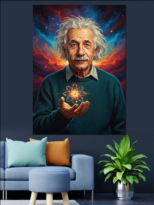 Einstein Enerji Küresi Portre Dekoratif Kanvas - Mdf Ahşap Tablo