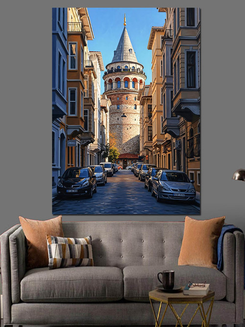 Sokak Arası Galata Kulesi Dekoratif Kanvas - Mdf Ahşap Tablo