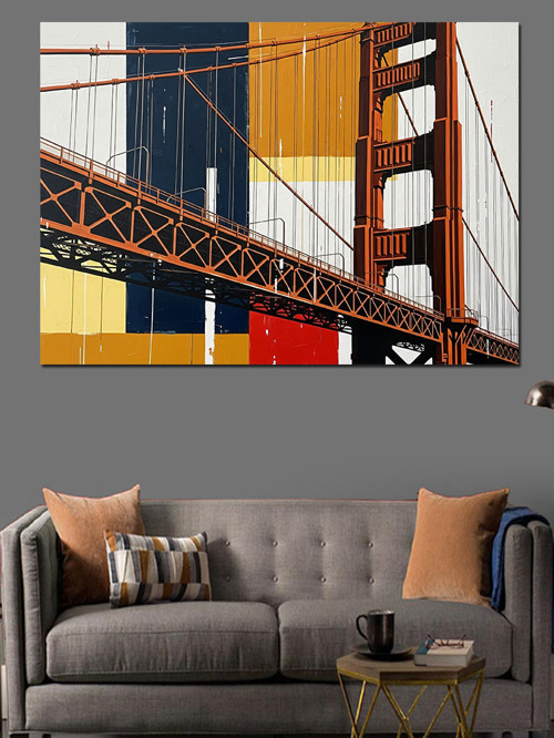 Golden Gate Köprüsü Art Deco Fon Dekoratif Kanvas - Mdf Ahşap Tablo