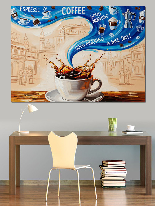 Espresso Kahve Mavi Sıçraması Sanat Dekoratif Kanvas - Mdf Ahşap Tablo