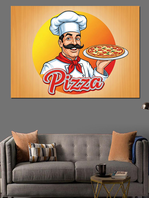 Aşçı Şapkalı Pizza Ustası Dekoratif Kanvas - Mdf Ahşap Tablo