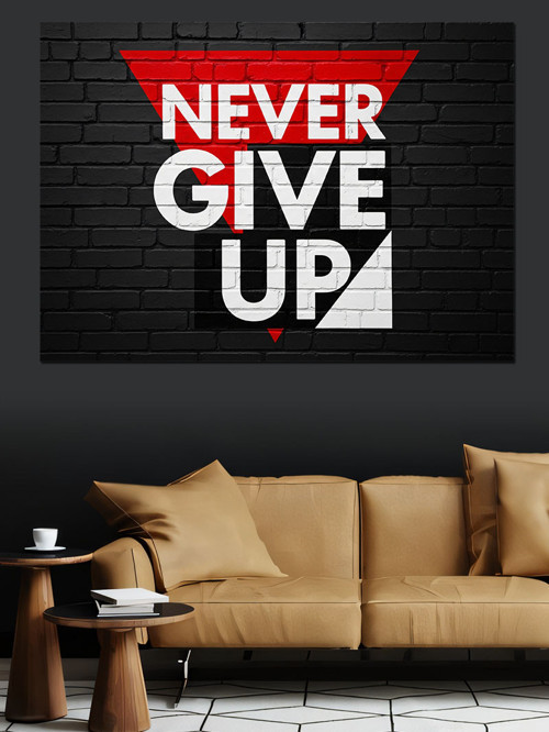 "Never Give Up" Tuğla Dekoratif Kanvas - Mdf Ahşap Tablo