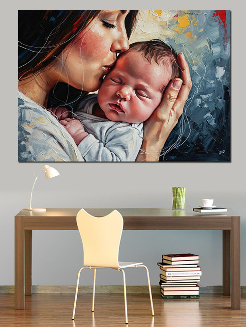 Anne Ve Bebek Sevgisi Dekoratif Kanvas - Mdf Ahşap Tablo