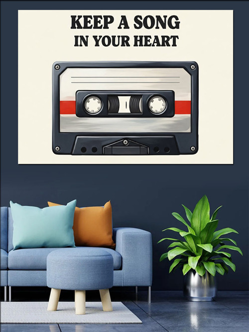 Kaset Çalar Müzik Yazısı Dekoratif Kanvas - Mdf Ahşap Tablo