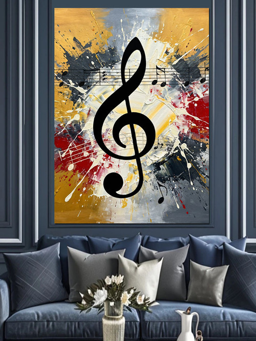 Renkli Sol Anahtarı Çizimi Dekoratif Kanvas - Mdf Ahşap Tablo