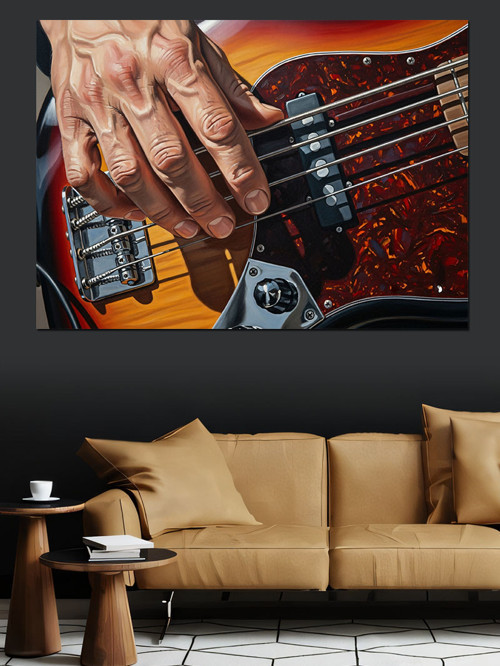Bas Gitar Çalan Parmaklar Dekoratif Kanvas - Mdf Ahşap Tablo