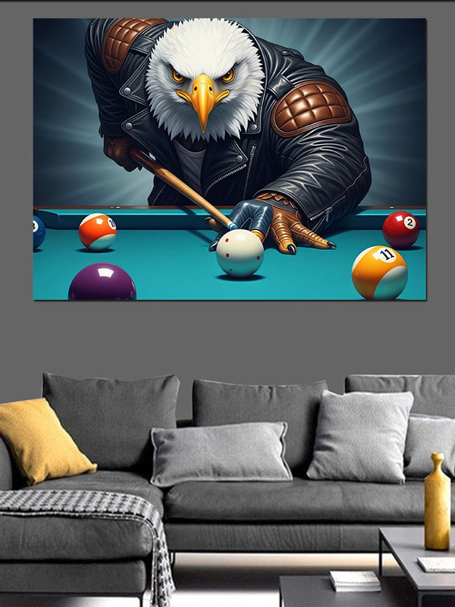 Bilardo Oynayan Kel Kartal Dekoratif Kanvas - Mdf Ahşap Tablo