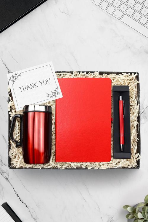 Kulplu 280 Ml Çelik Termos & Defter & Gümüş Renk Detaylı Tükenmez Kalem Seti