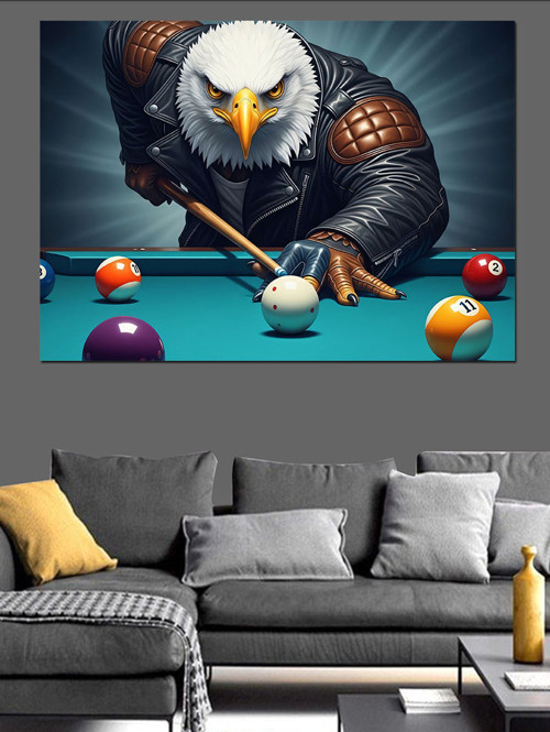 Bilardo Oynayan Kel Kartal Dekoratif Kanvas - Mdf Ahşap Tablo