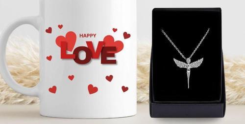 Love Tasarım Kupa & Gümüş Renk Melek Kolye Hediye Seti
