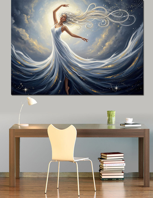 Mavi Elbiseli Dansçı Kadın Dekoratif Kanvas - Mdf Ahşap Tablo