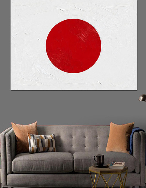 Japonya Bayrağı Kırmızı Daire Dekoratif Kanvas - Mdf Ahşap Tablo