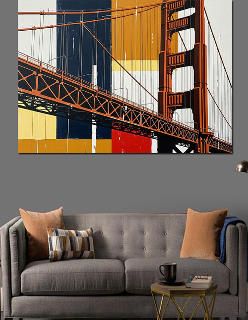 Golden Gate Köprüsü Art Deco Fon Dekoratif Kanvas - Mdf Ahşap Tablo