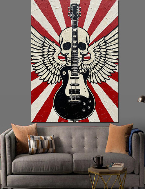 Kurukafa Kanatlı Gitar Dekoratif Kanvas - Mdf Ahşap Tablo