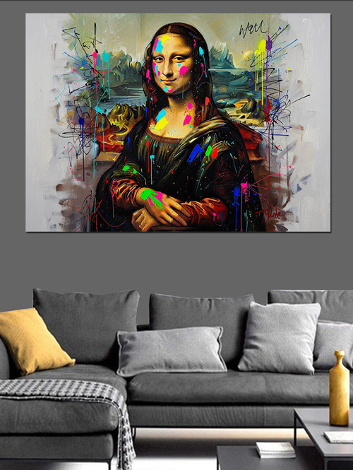 Renk Sıçratmalıi Mona Lisa İlüstrasyonu Dekoratif Kanvas - Mdf Ahşap Tablo