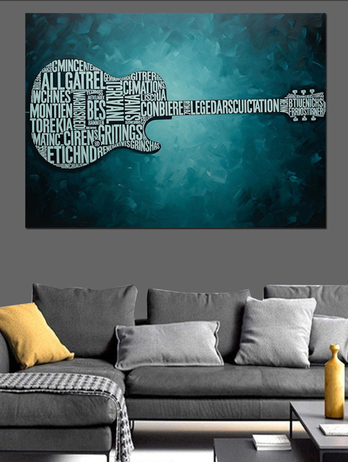 Dijital Sanat Teknoloji Metinli Gitar Görseli Dekoratif Kanvas - Mdf Ahşap Tablo