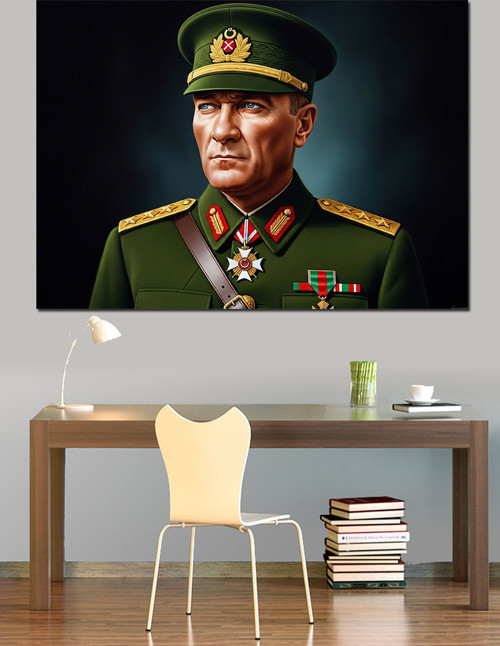 Mustafa Kemal Atatürk Üniformalı Dekoratif Kanvas - Mdf Ahşap Tablo