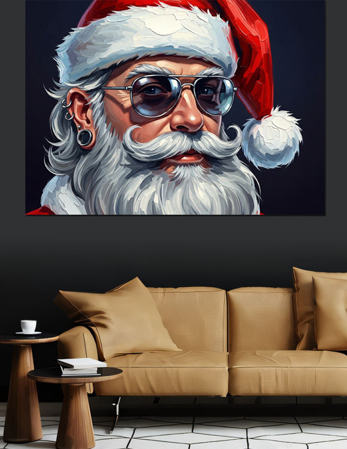 Güneş Gözlüklü Havalı Noel Baba Dekoratif Kanvas - Mdf Ahşap Tablo