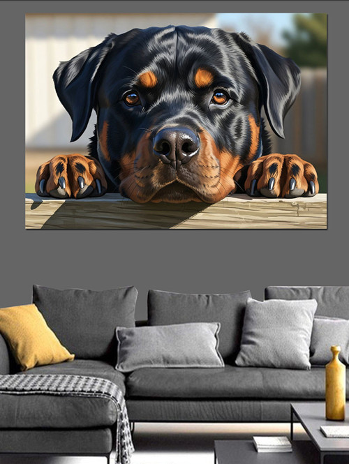 Büyük Köpek Rottweiler Portresi Dekoratif Kanvas - Mdf Ahşap Tablo