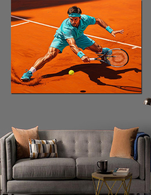 Tenis Oynayan Sporcu Adam Dekoratif Kanvas - Mdf Ahşap Tablo
