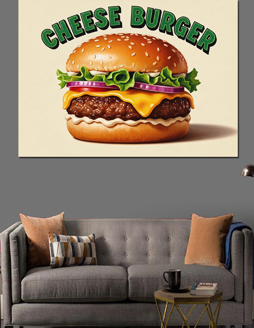 Cheese Burger Görselli Afiş Dekoratif Kanvas - Mdf Ahşap Tablo