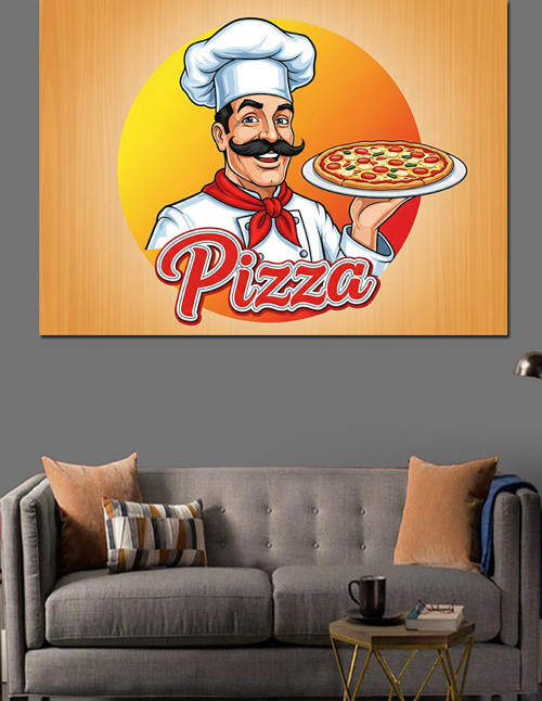 Aşçı Şapkalı Pizza Ustası Dekoratif Kanvas - Mdf Ahşap Tablo