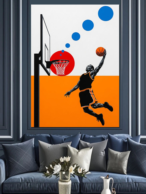 Basketbol Oyuncusu Zıplama Dekoratif Kanvas - Mdf Ahşap Tablo
