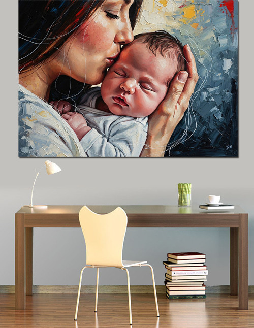 Anne Ve Bebek Sevgisi Dekoratif Kanvas - Mdf Ahşap Tablo