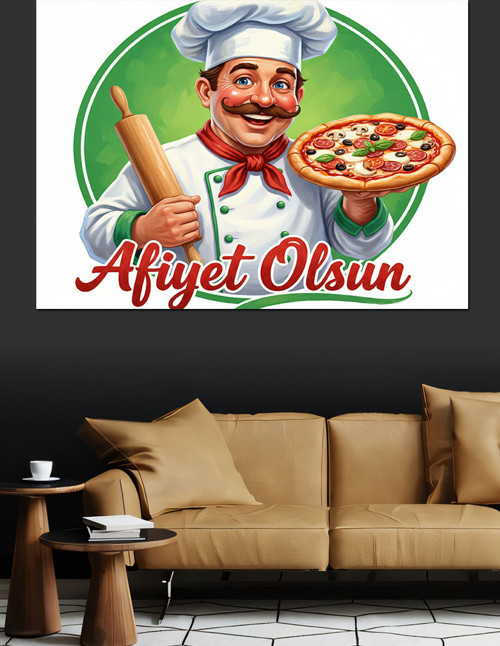 Pizza Yapan İtalyan Şef Dekoratif Kanvas - Mdf Ahşap Tablo