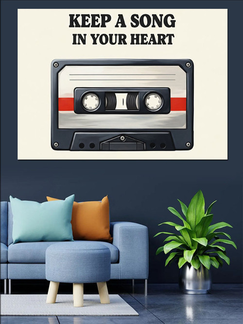 Kaset Çalar Müzik Yazısı Dekoratif Kanvas - Mdf Ahşap Tablo