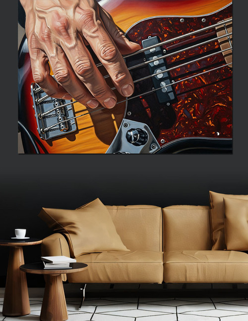 Bas Gitar Çalan Parmaklar Dekoratif Kanvas - Mdf Ahşap Tablo