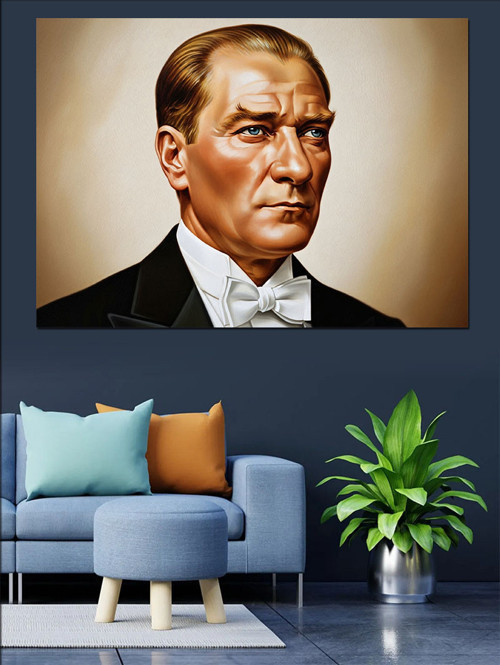 Mustafa Kemal Atatürk Portresi Dekoratif Kanvas - Mdf Ahşap Tablo