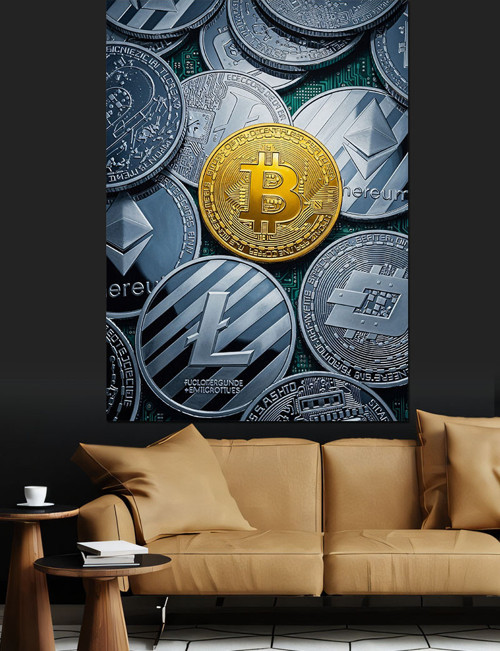 Bitcoin Kripto Para Sembolü Dekoratif Kanvas - Mdf Ahşap Tablo