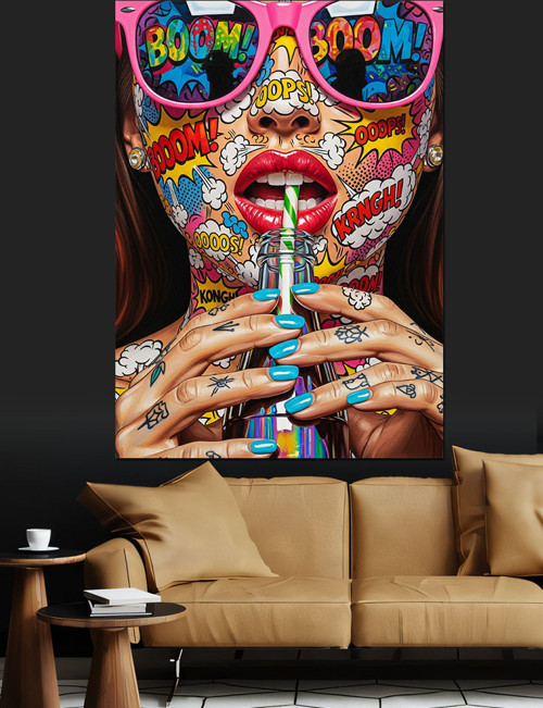 Renkli Pop Art Kadın Dekoratif Kanvas - Mdf Ahşap Tablo