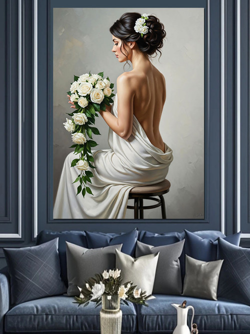 Gelinlik Giyen Kadın Arkası Dekoratif Kanvas - Mdf Ahşap Tablo