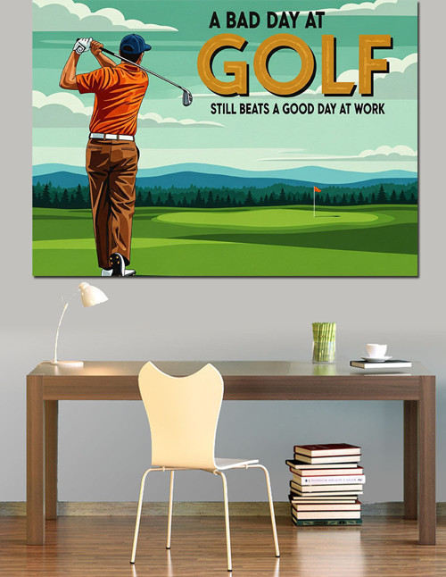 Gün Batımında Golf Oynayan Dekoratif Kanvas - Mdf Ahşap Tablo