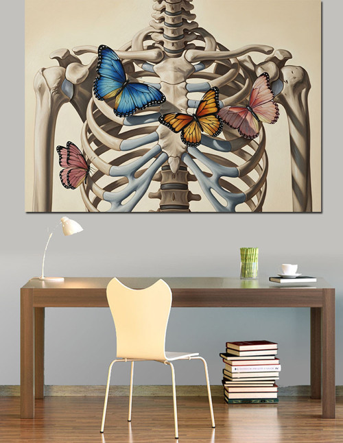 Çiçekli Kaburga Anatomik Sanat Dekoratif Kanvas - Mdf Ahşap Tablo