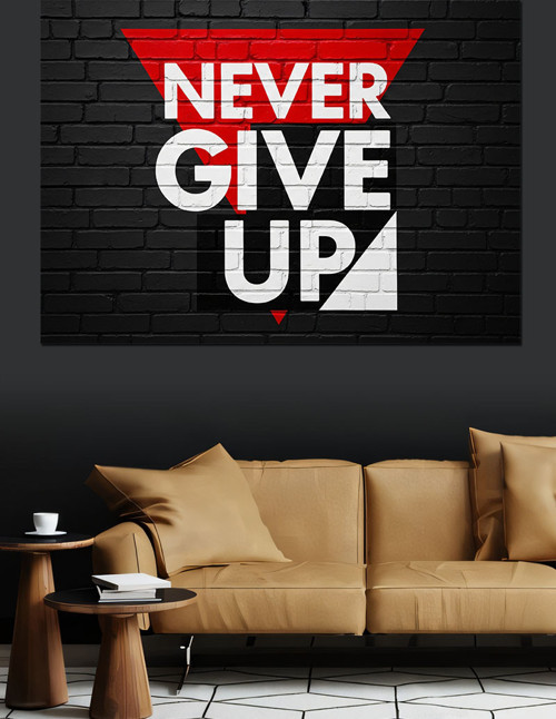"Never Give Up" Tuğla Dekoratif Kanvas - Mdf Ahşap Tablo