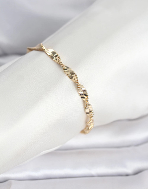CM 14K Gold Renk Zincir Kalın Yassı Ezme Burgu Model Kadın Bileklik