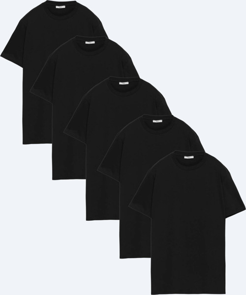 Siyah 5li Düz %100 Pamuk T-Shirt