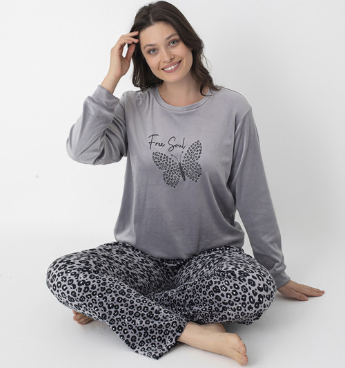 Kadın 1741 Leopar Desenli Süper Soft Pijama Takımı