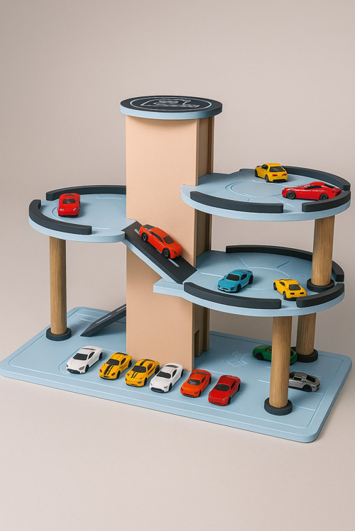 Ahşap Katlı Otopark Oyuncağı – 3 Katlı Araç Park Garajı | Araba Dahil Değildir