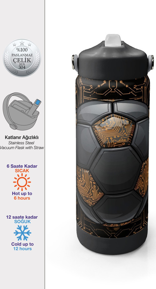 Futbol Desenli Katlanır Ağızlıklı Çelik Termos 650 ml 38317