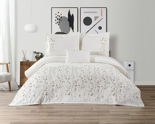 Bohem Çiçekli 4 Parça Kahverengi Pike Takımı 240 X 260 cm